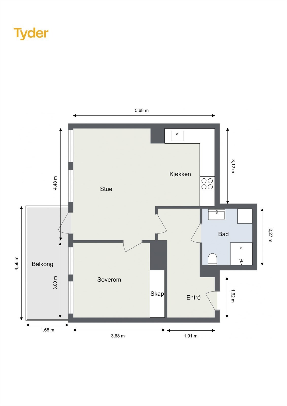 God planløsning med gode og luftige rom, samt god plass til oppbevaring. I tillegg disponerer leiligheten en bod i kjeller. Galleribilde