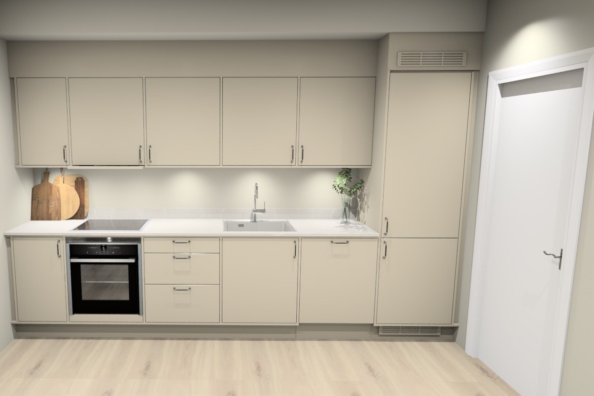 Kjøkken og baderomsinnredning - interiørstil Linstow - Se prospekt for oversikt. Klargjort for integrerte hvitevarer. Galleribilde