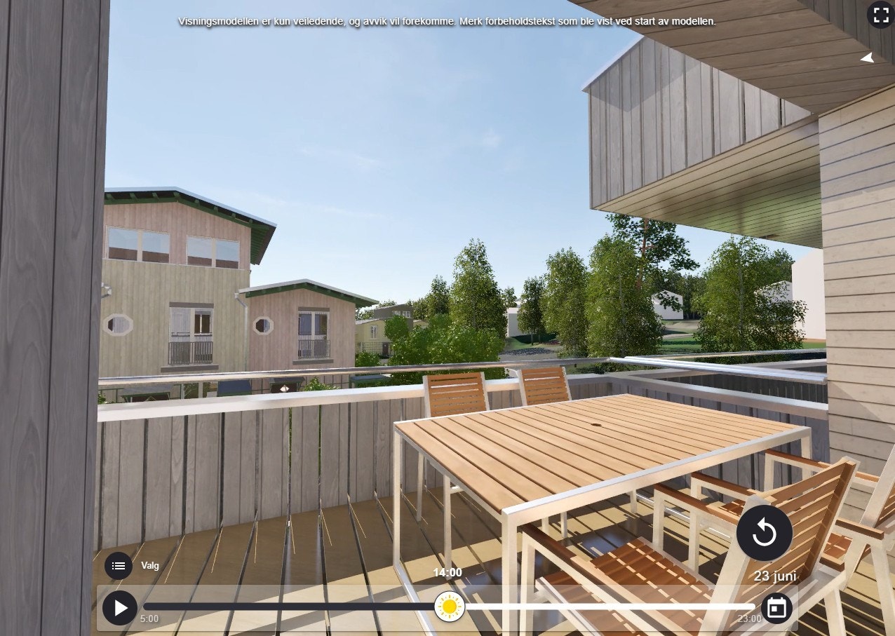 Ca. 14 kvm sydvestvendt balkong. Fotodatabilder er kun til illustrasjon. Foto tatt av annen leil på i prosjektet i feb. Avvik vil forekomme. Galleribilde