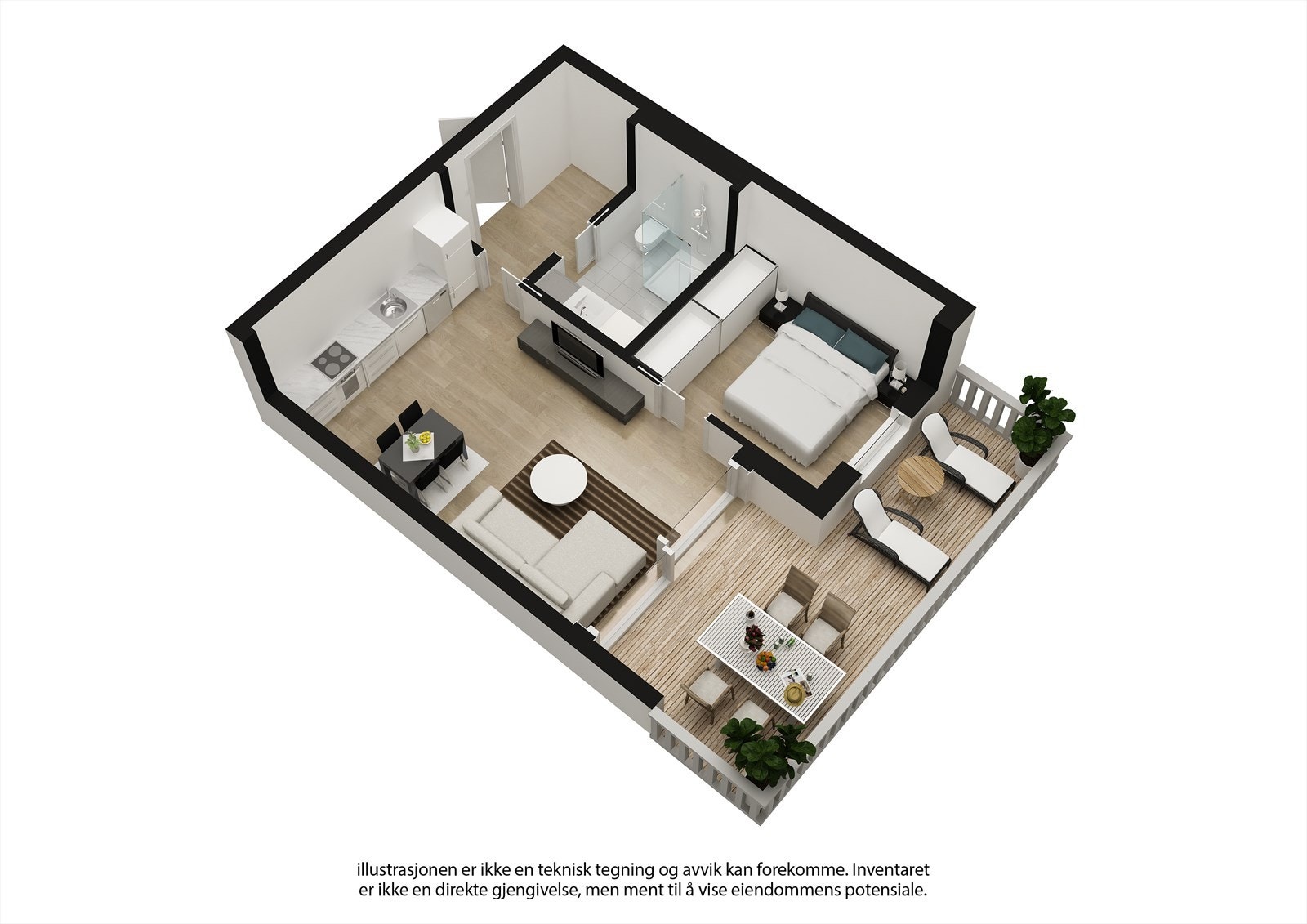 3D-plantegning og digitale foto/styling til illustrasjon - Avvik vil forekomme. Se plantegning og beskrivelse i prospekt. Galleribilde