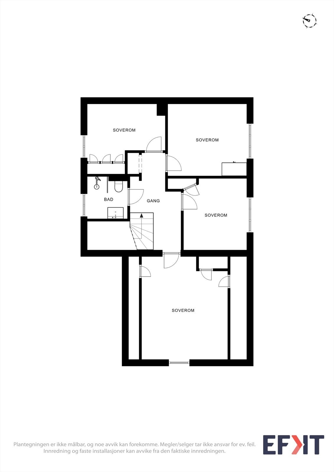 Plantegning for 2. etasje - i tillegg har man et stort tørkeloft over, med bra takhøyde og mulighet til å lage ekstra soverom eller loftstue om man ønsker det Galleribilde