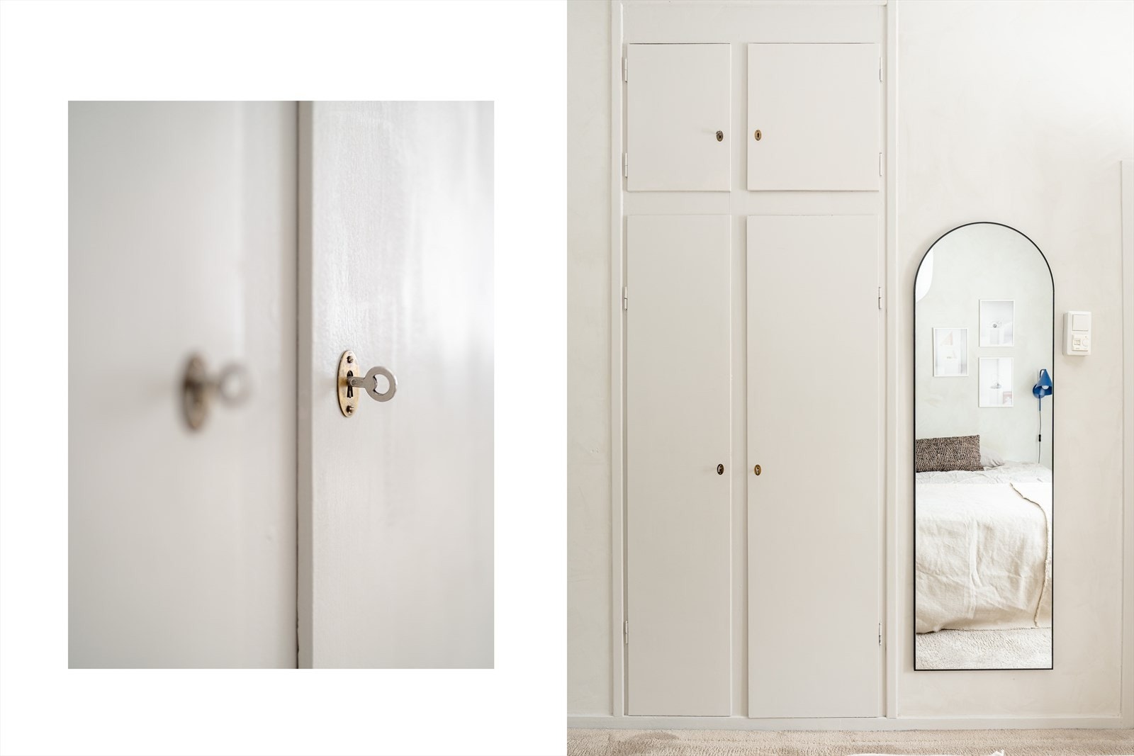 Samtidig som at leiligheten er betydelig oppusset og påkostet i senere tid, finner du også godt bevarte originale elementer slik som disse sjarmerende, plassbygde skapene i begge soverom. Galleribilde