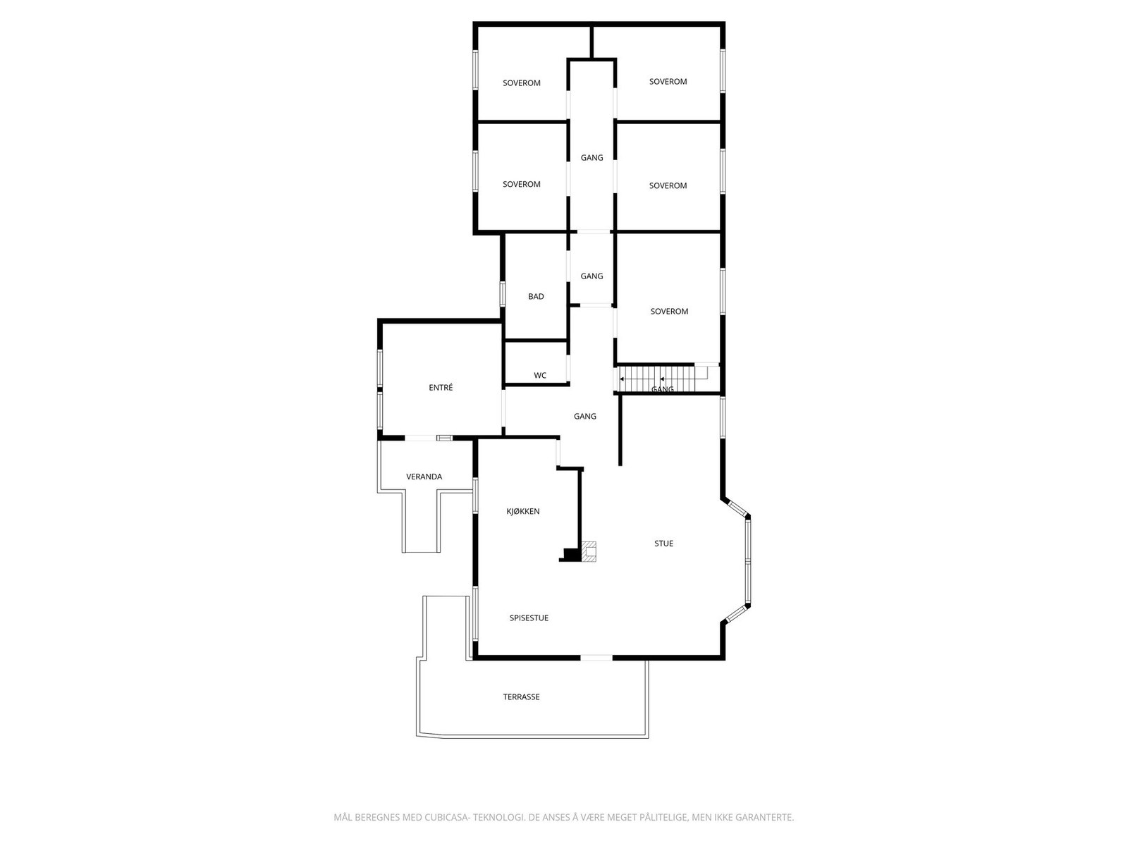 Boligens 1.etg. er på ca 138 kvm og innehar bl.a. 5 soverom Galleribilde