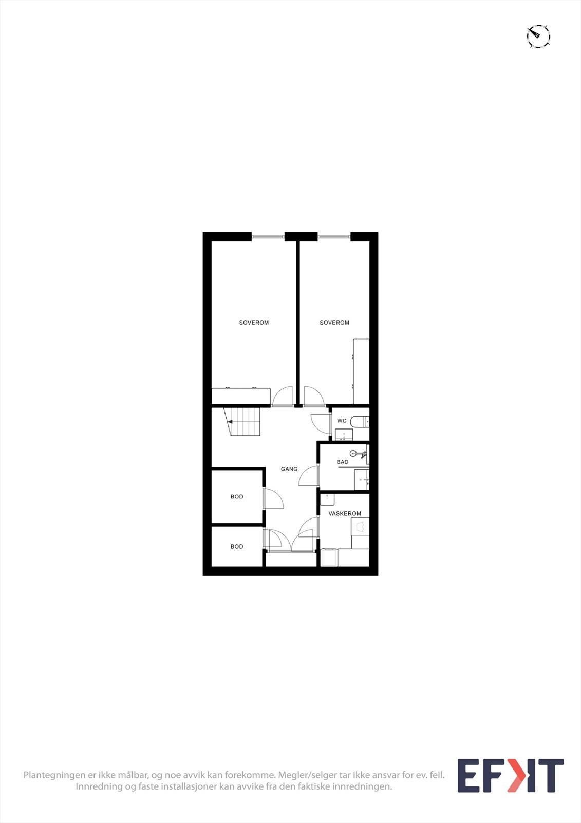 Underetasjen inneholder to soverom, bad, toalettrom, vaskerom, gang og to boder. Galleribilde