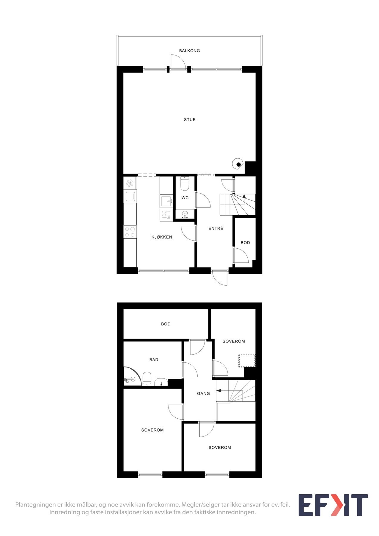 Plantegninger. Rommet mot nordøst er markert som soverom av fotograf. Rommet er godkjent som bod. Galleribilde