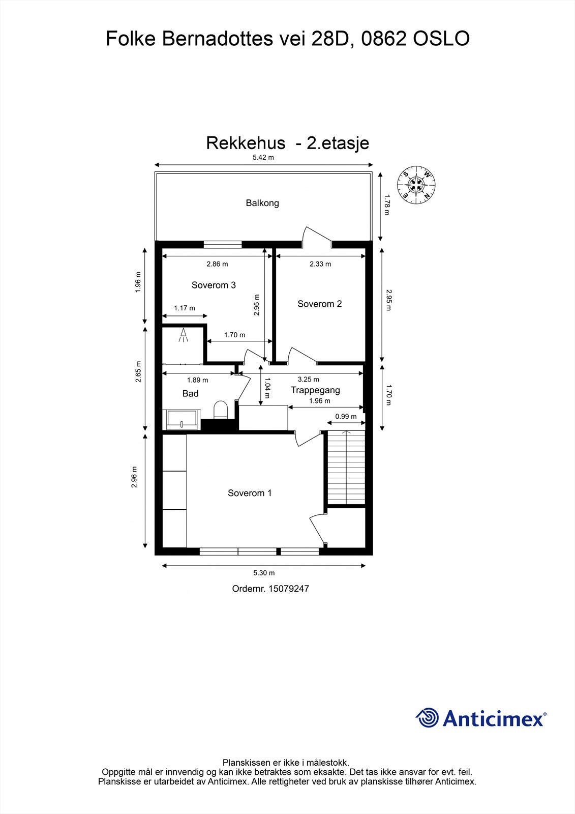 Planskisse 2. etasje. Det er adkomst til lagringsloft via takluke med nedfellbar stige Galleribilde