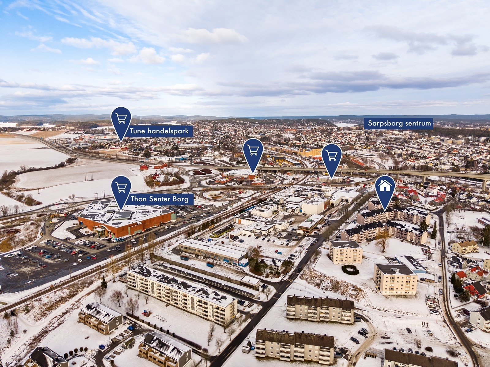 Nærområdet byr på et rikt servicetilbud med blant annet Tune Handelspark, AMFI Borg og Sarpsborg sentrum. Galleribilde