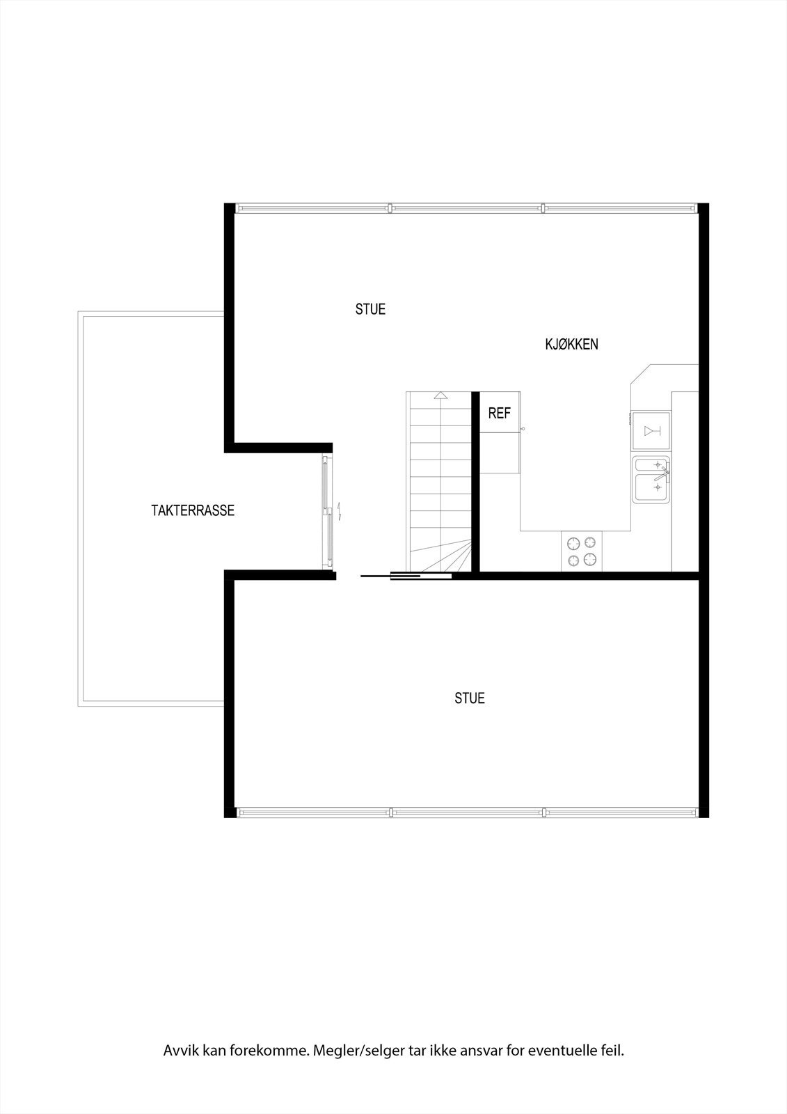 3. etg. Stue/kjøkken m/utgang til takterrasse og stue. Galleribilde