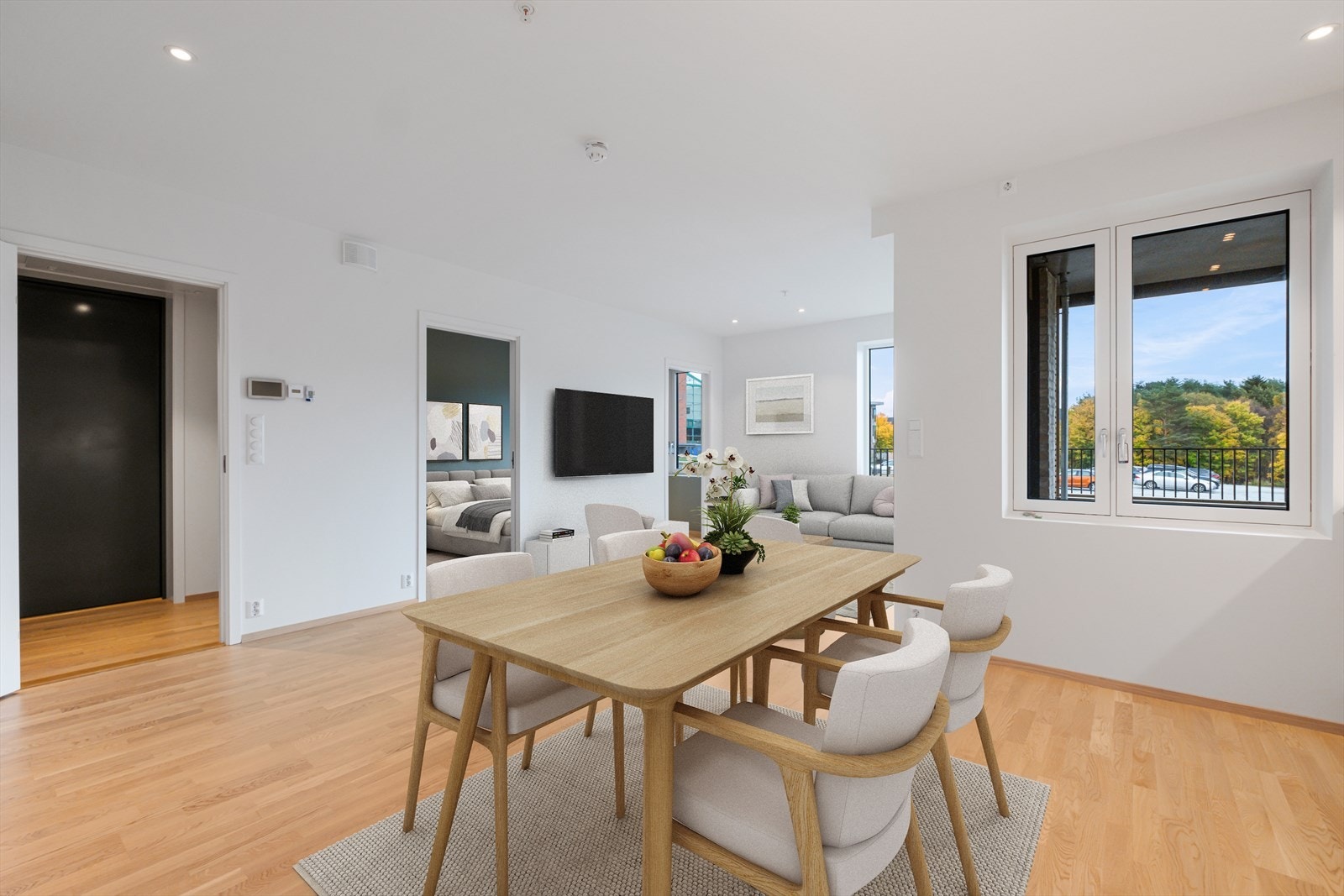 Gulvflater med eikeparkett gir et solid og estetisk tiltalende underlag. Galleribilde