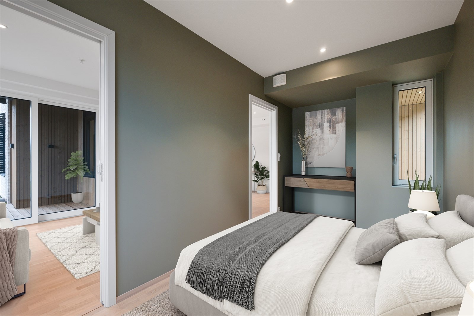 Det er to skyvedører inn til soverommet, som gir enkel adkomst. Galleribilde