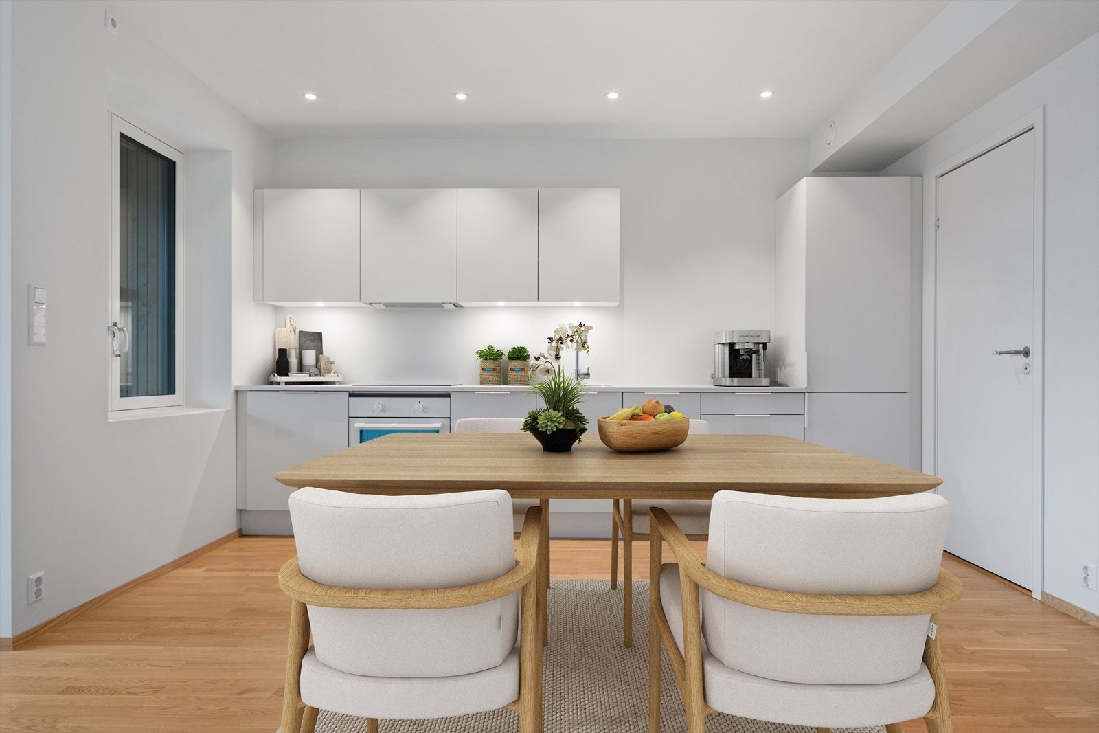 Integrert kjøl/fryseskap og oppvaskmaskin på kjøkkenet. Galleribilde