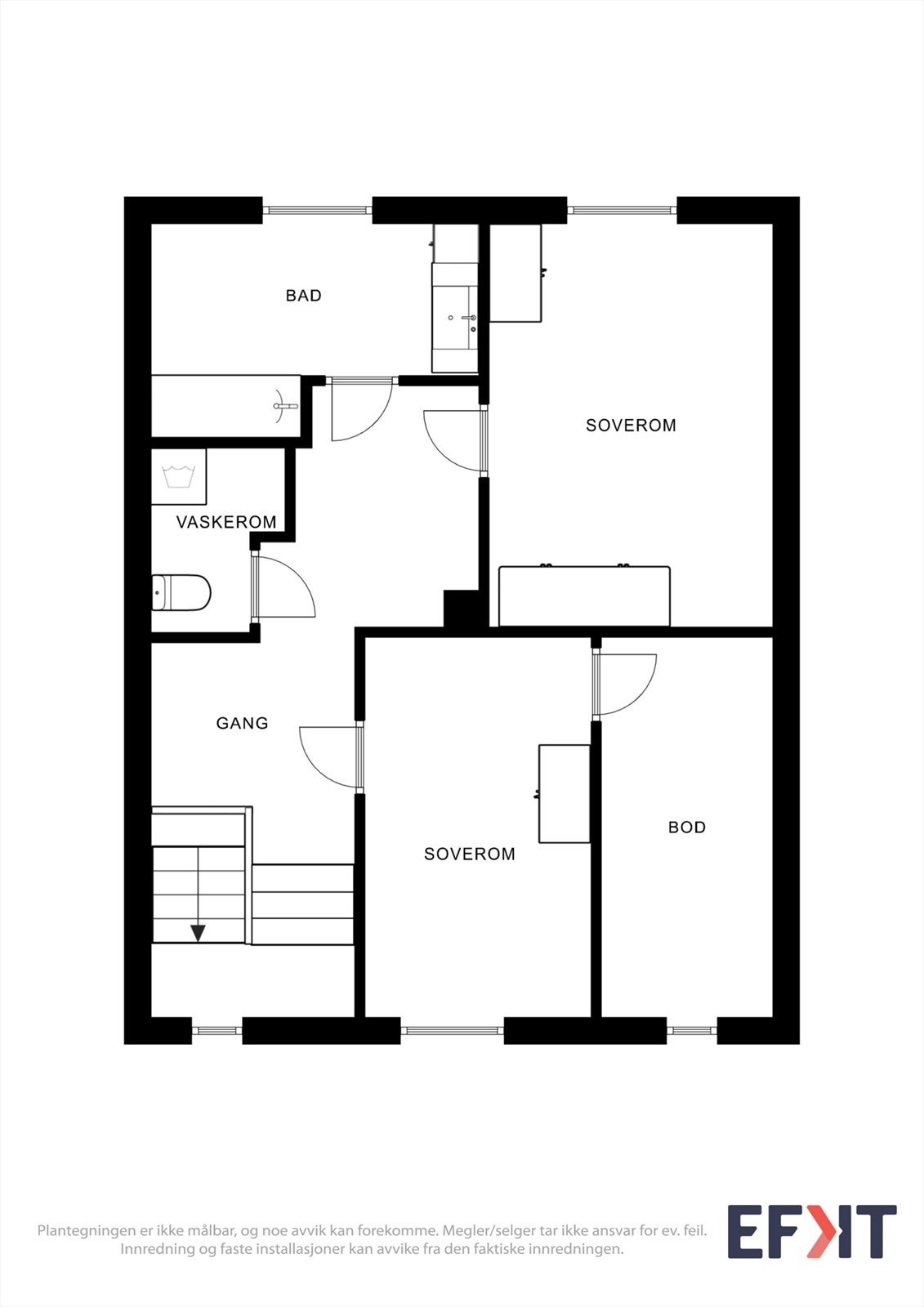 Andre etasje rommer en egen soveromsavdeling med to soverom, bad og vaskerom. Galleribilde