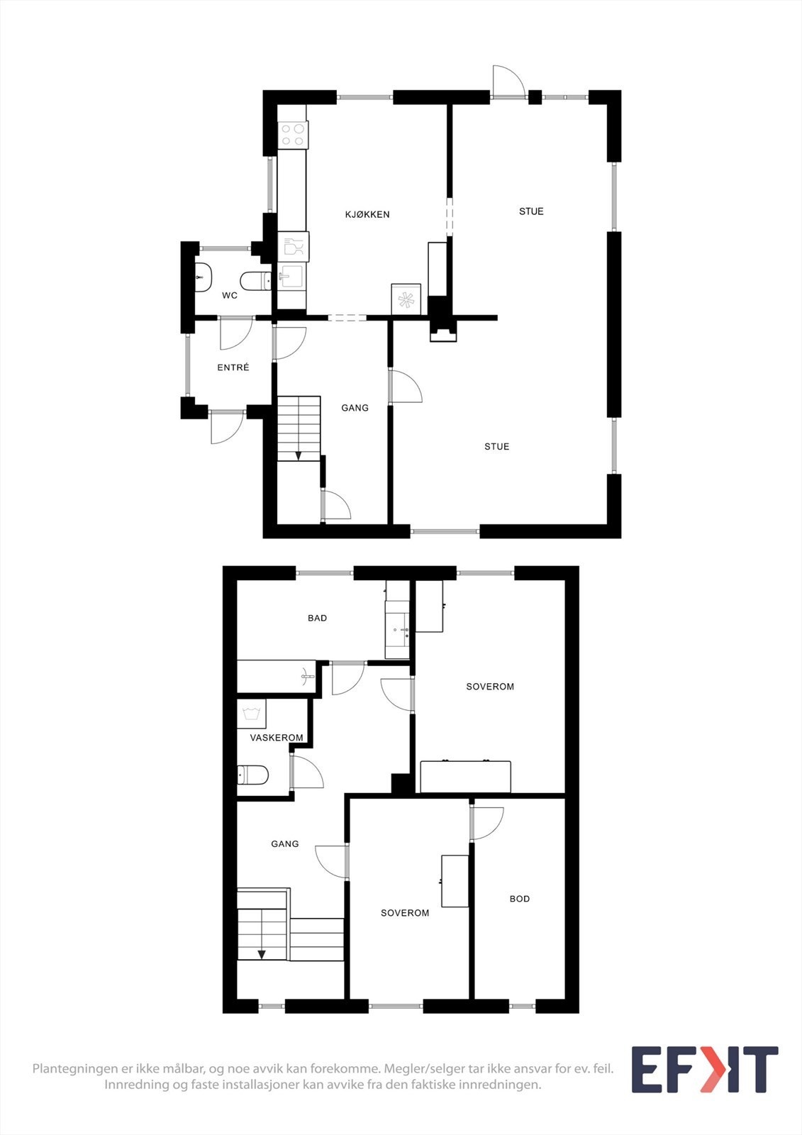 Plantegningen gir en god oversikt over boligens to etasjer og romfordeling. Galleribilde