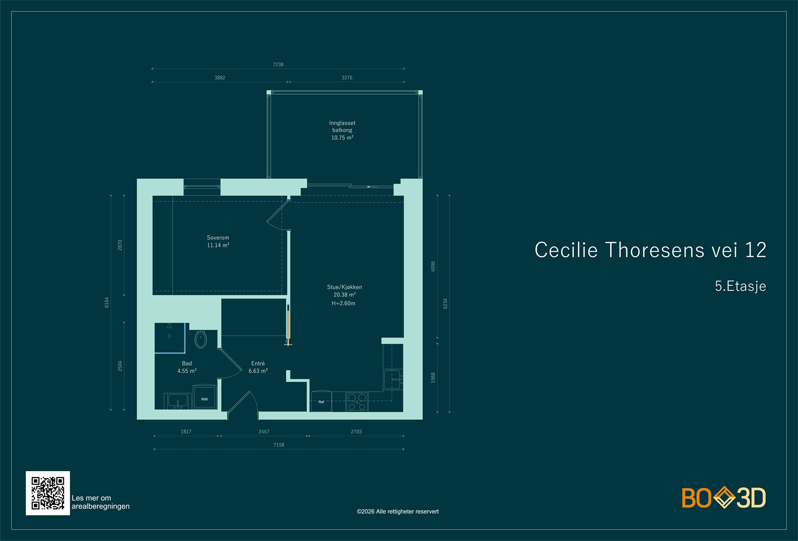 Boligen består av entré med garderobe, bad, stue/kjøkken, soverom og innglasset balkong. Galleribilde