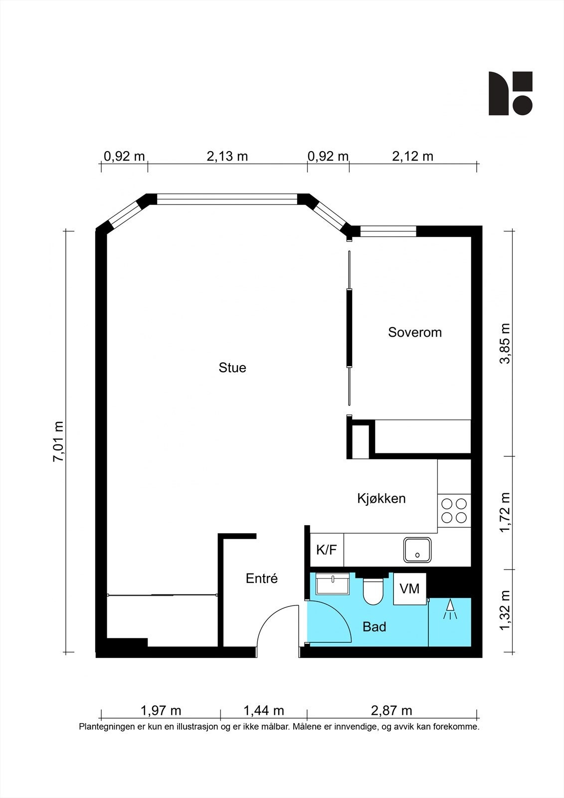 Leiligheten har en god og arealeffektiv planløsning Galleribilde