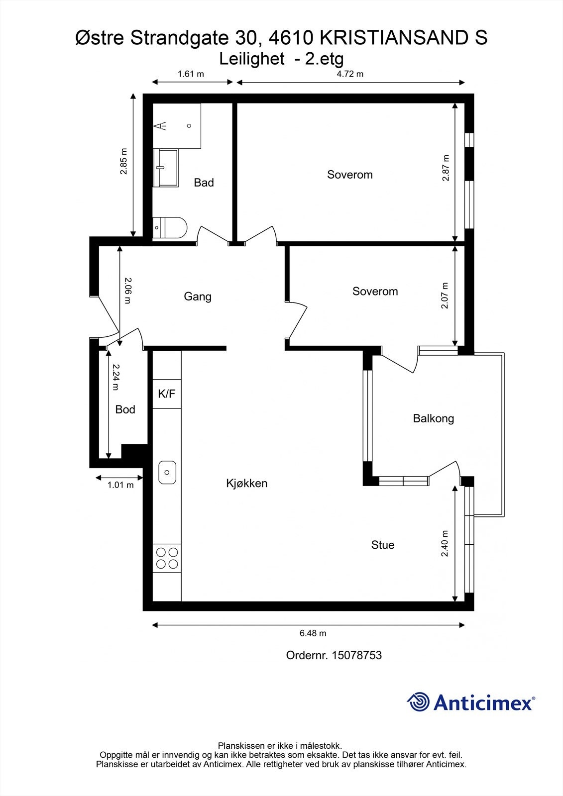 2D plantegning med mål Galleribilde