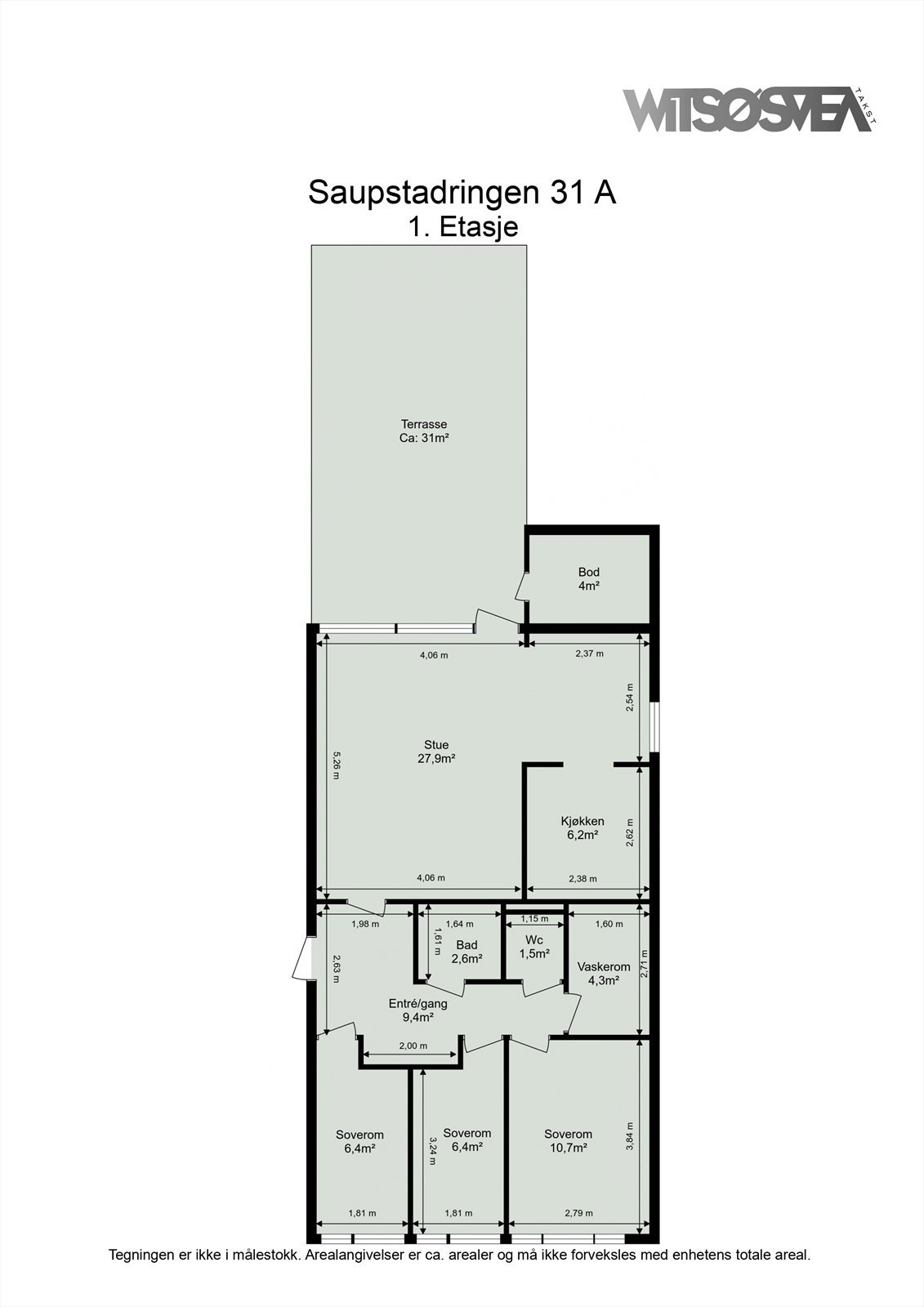 Planløsningen er arealeffektiv og rommer entré, stue, kjøkken, 3 soverom, bad, wc og vaskerom. Galleribilde