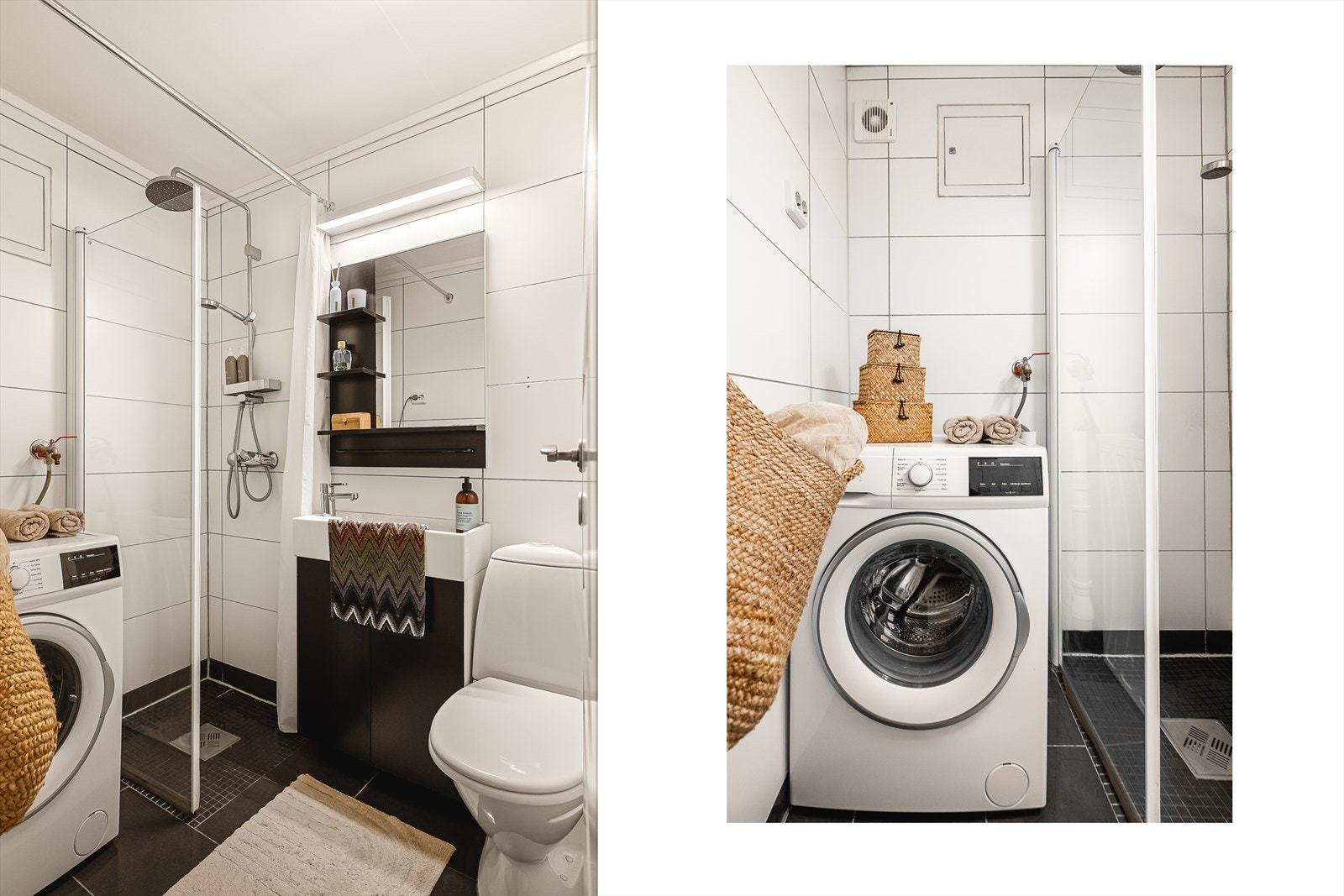 Badet måler 2,8 kvm og har varmekabler i gulvet. Galleribilde