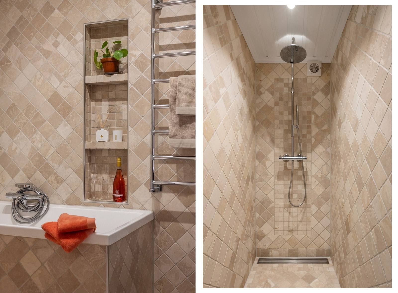 Hovedbadet har både infliset badkar og dusjnisje. Galleribilde