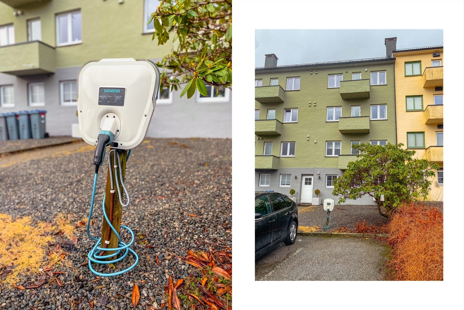 Fast parkeringsplass med elbil-lader. Galleribilde