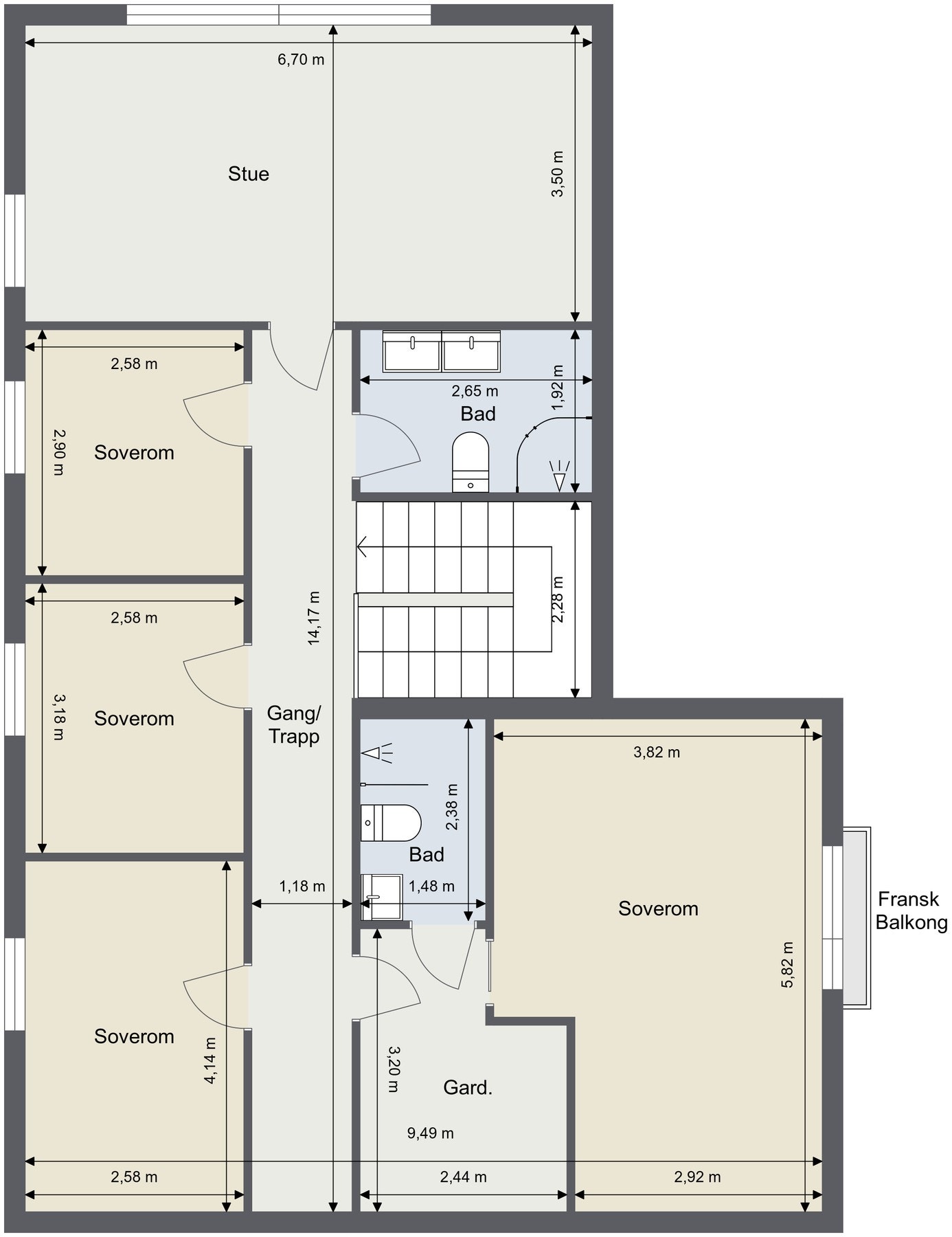 Plantegning andre etasje. Galleribilde