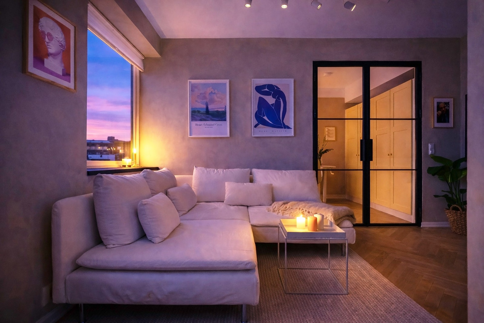 De doble smijernsdørene mellom stuen og soverommet skaper god romfølelse. Galleribilde