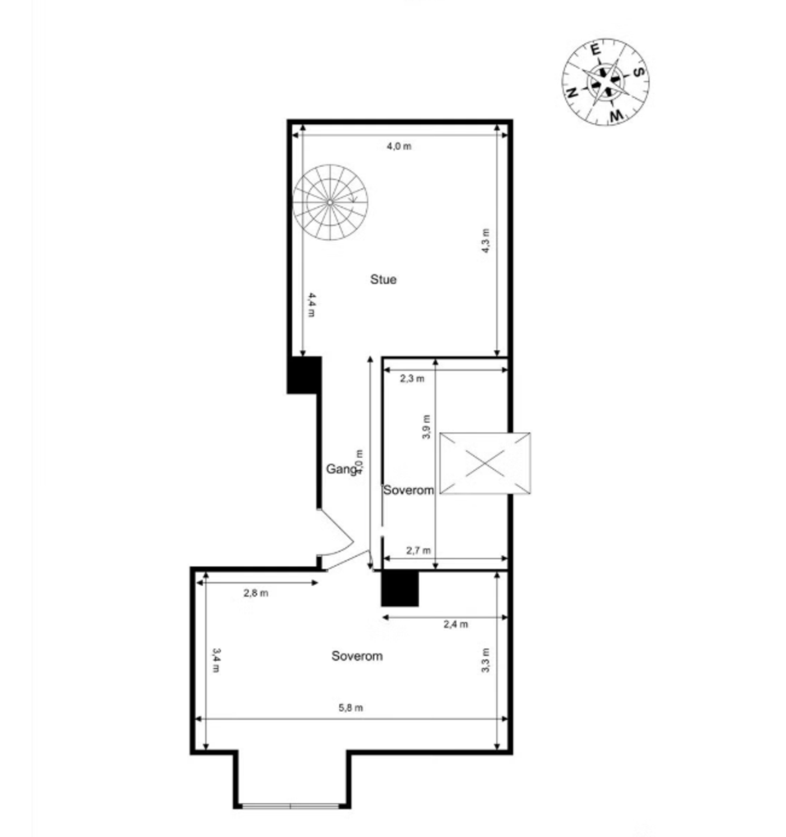 Alternativ plantegning med 2 soverom på loft. Galleribilde