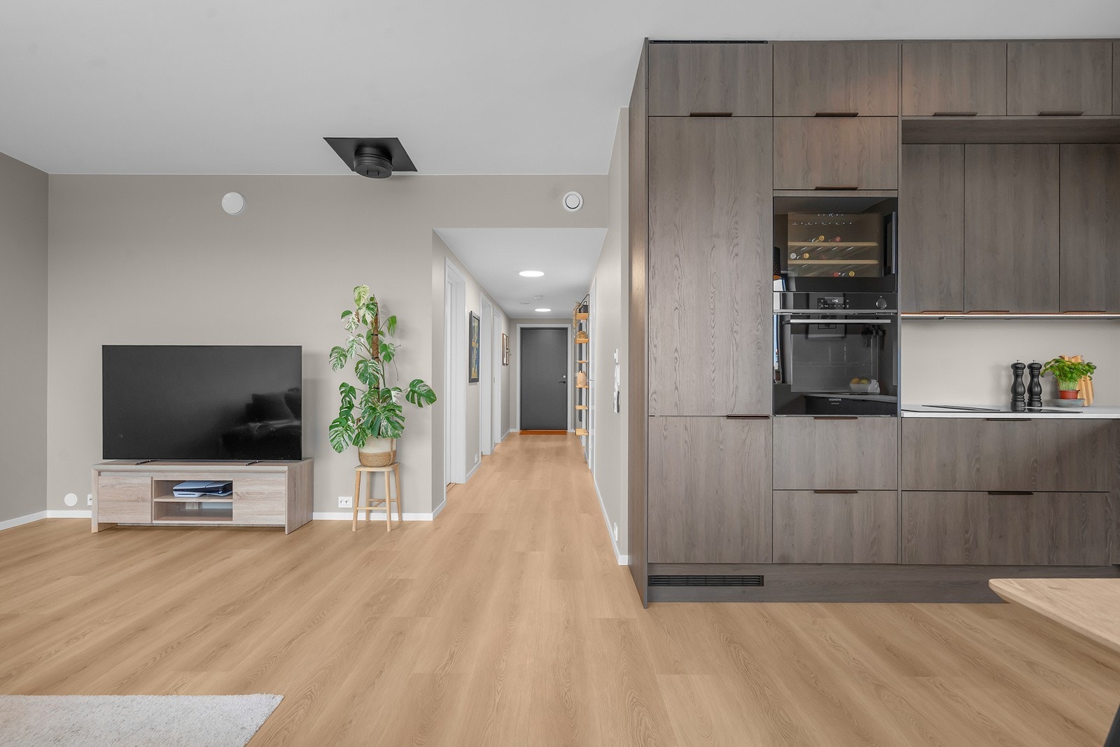 Vinduer i stue og kjøkken slipper godt lys inn i hele leiligheten. Galleribilde