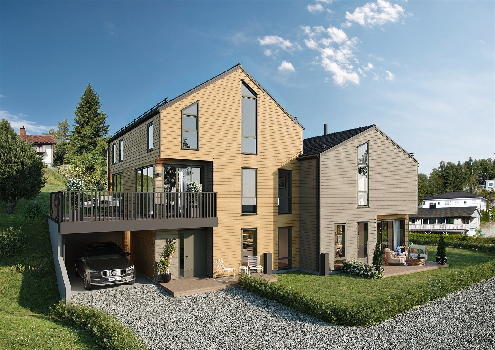 Frydenbergveien 10b vises til høyre i bildet og er på 2 etasjer. Galleribilde