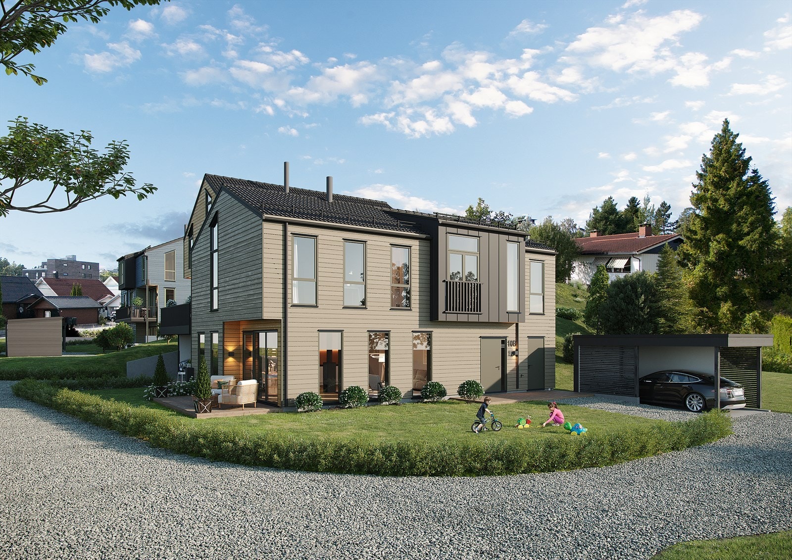 Frydenbergveien 10b. Boligene ligger i et trafikkvennlig område i en blindvei og har en særdeles praktisk og sentral beliggenhet.
Kun ca. 100 meter til togstasjonen og kort avstand til skoler, barnehager og Greverud Senter med butikker og
servicetilbud. Galleribilde