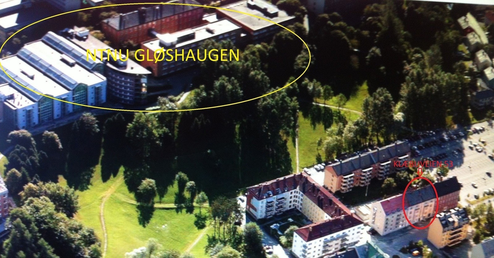 Meget kort avstand til høgskoleparken og NTNU Gløshaugen. Nå etableres det også nye gangforbindelser ifbm. Campusutviklingen. Galleribilde