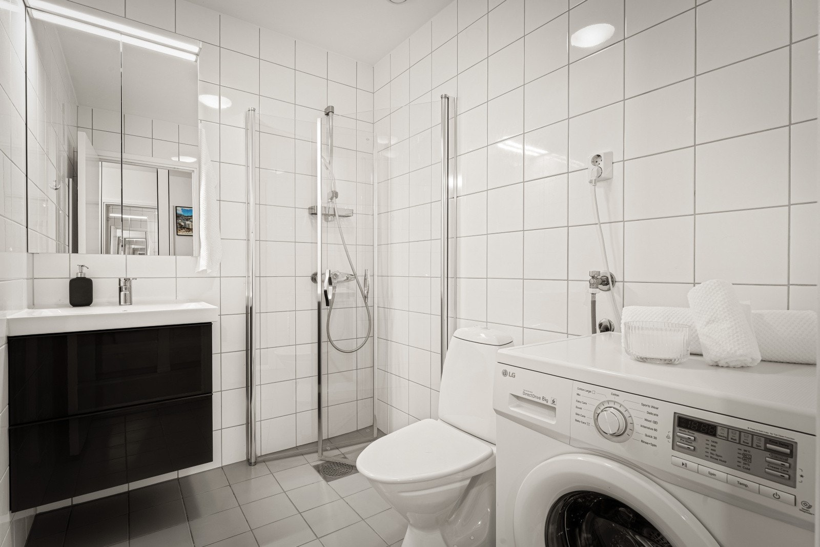 Leilighetens bad/vaskerom er målt til 3,6 kvm. Galleribilde