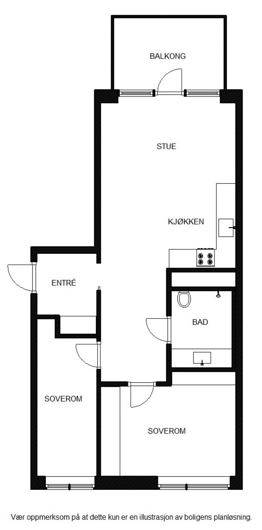 Planskisse. Leiligheten disponerer kjellerbod i tillegg Galleribilde