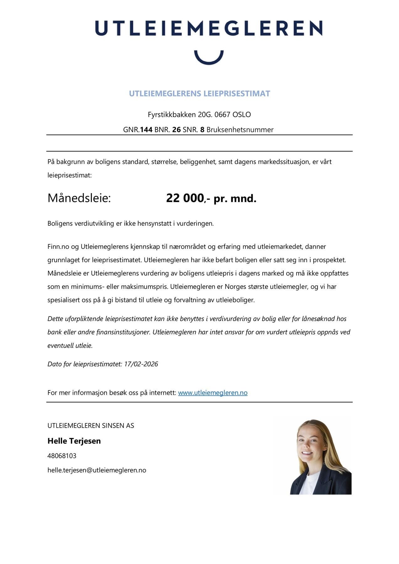 Leieprisvurdering fra Utleiemegleren. Galleribilde