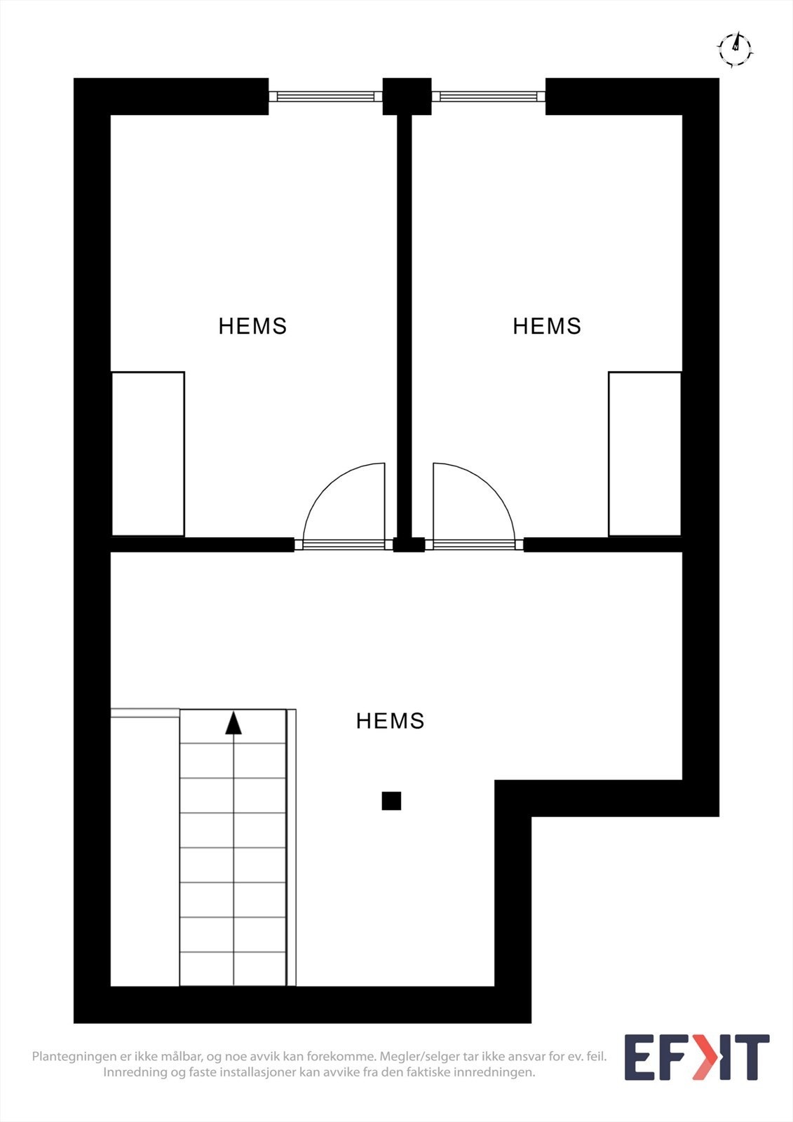 Hemsen inneholder et åpent areal og to rom med sengeplasser, og utgjør en egen sone i hytta. Galleribilde