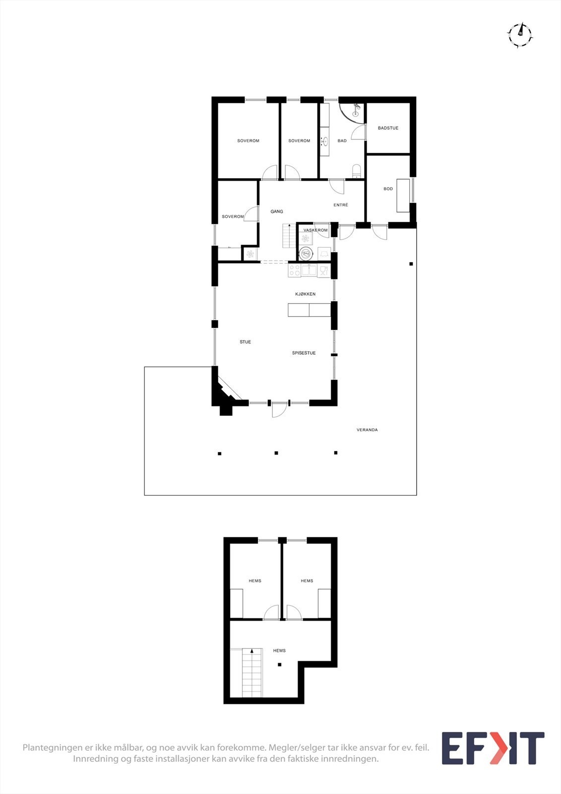 Planløsningen over to plan er godt utnyttet, med sosial sone og tre soverom i første etasje. Galleribilde