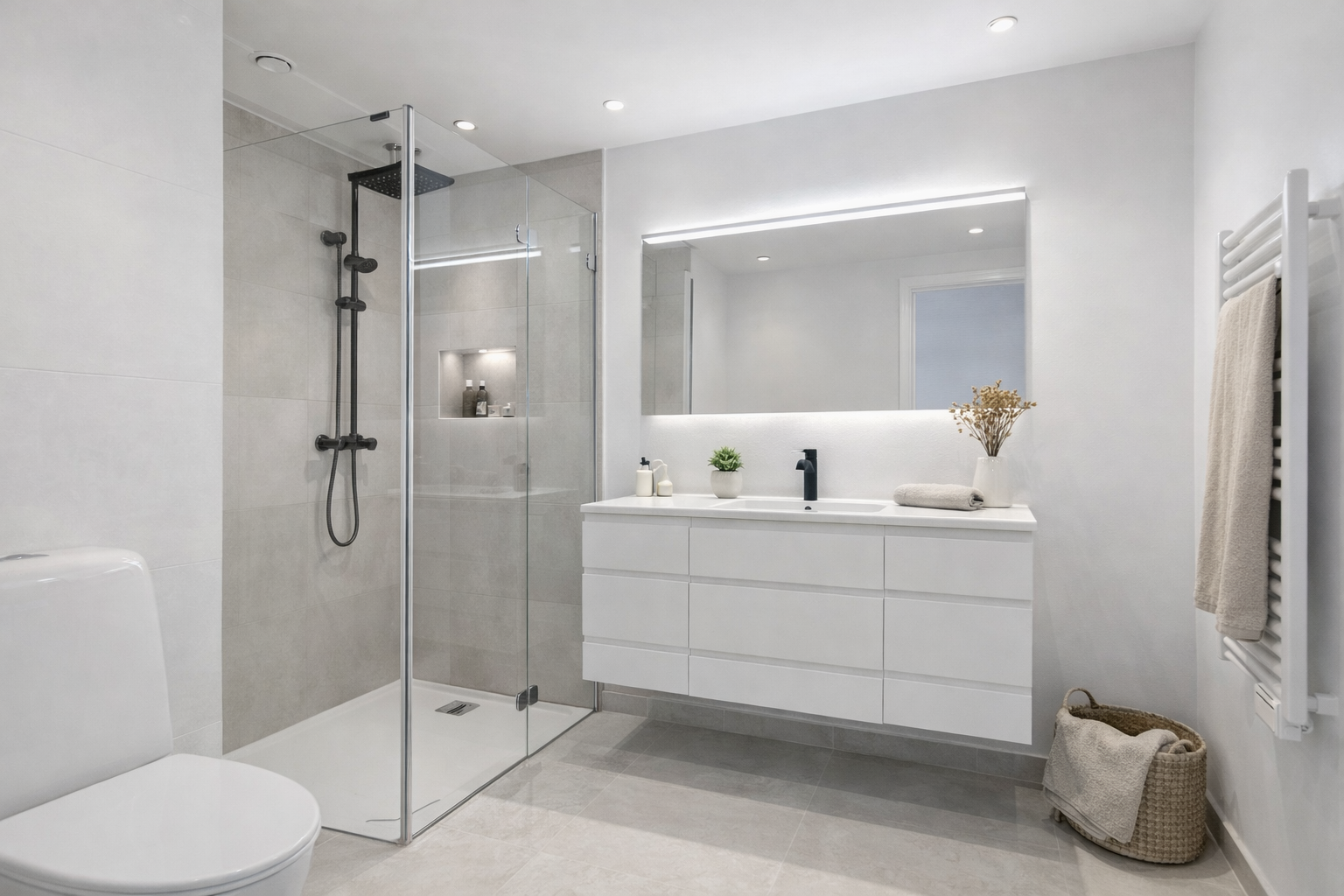 Digitalt inspirasjonsbilde bad 1 etg. Ikke nøyaktig målsatt og avvik i rommets utforming kan forekomme. Galleribilde