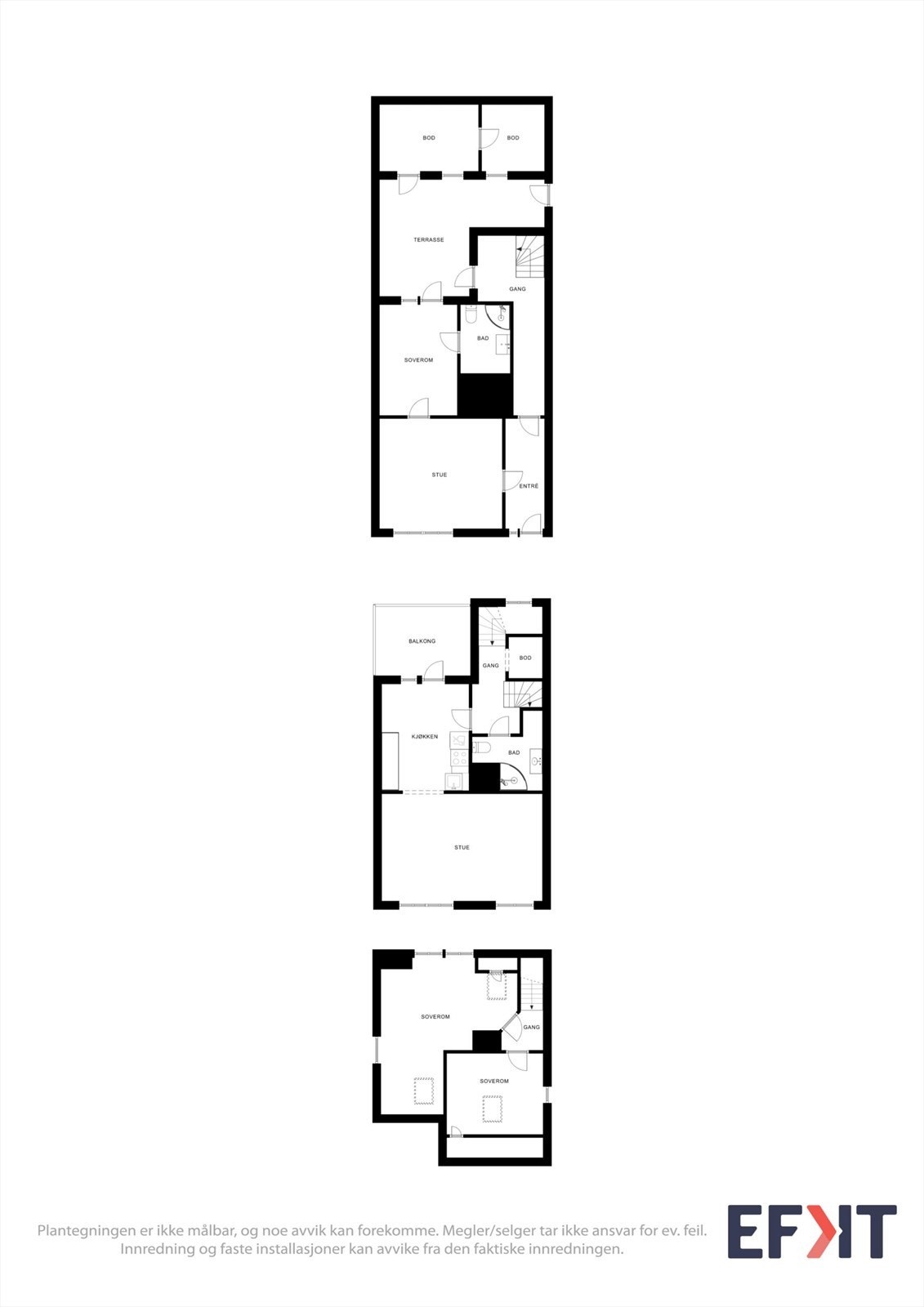 Plantegning samlet oversikt over alle tre etasjene. Galleribilde