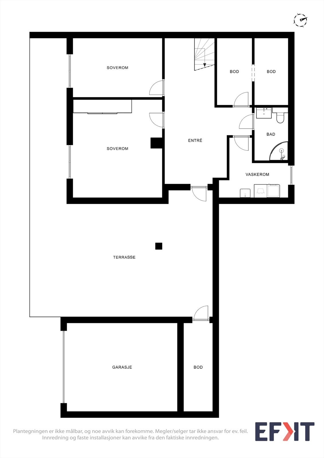 Kjelleretasjen er praktisk innredet med entré, to soverom, bad, vaskerom og boder. Galleribilde