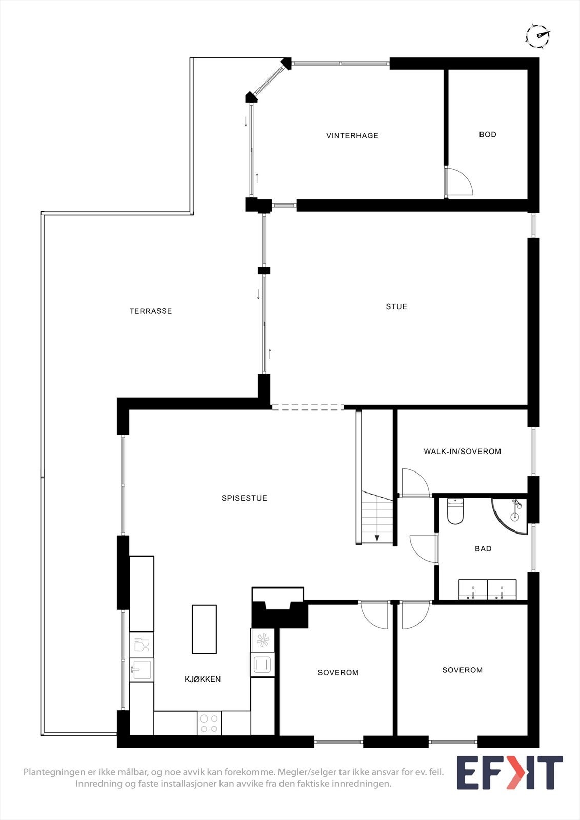 Hovedetasjen har en åpen og sosial planløsning med stue, kjøkken, tre soverom og bad. Galleribilde