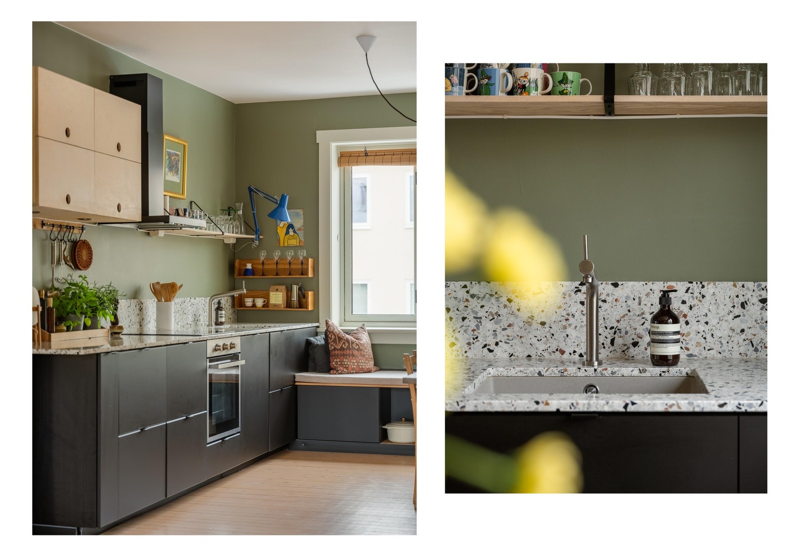 I 2022 ble planløsningen endret og kjøkkenet flyttet ut hit. Alt arbeidet ble gjort av fagfolk og med fokus på både funksjonalitet og stil. Galleribilde