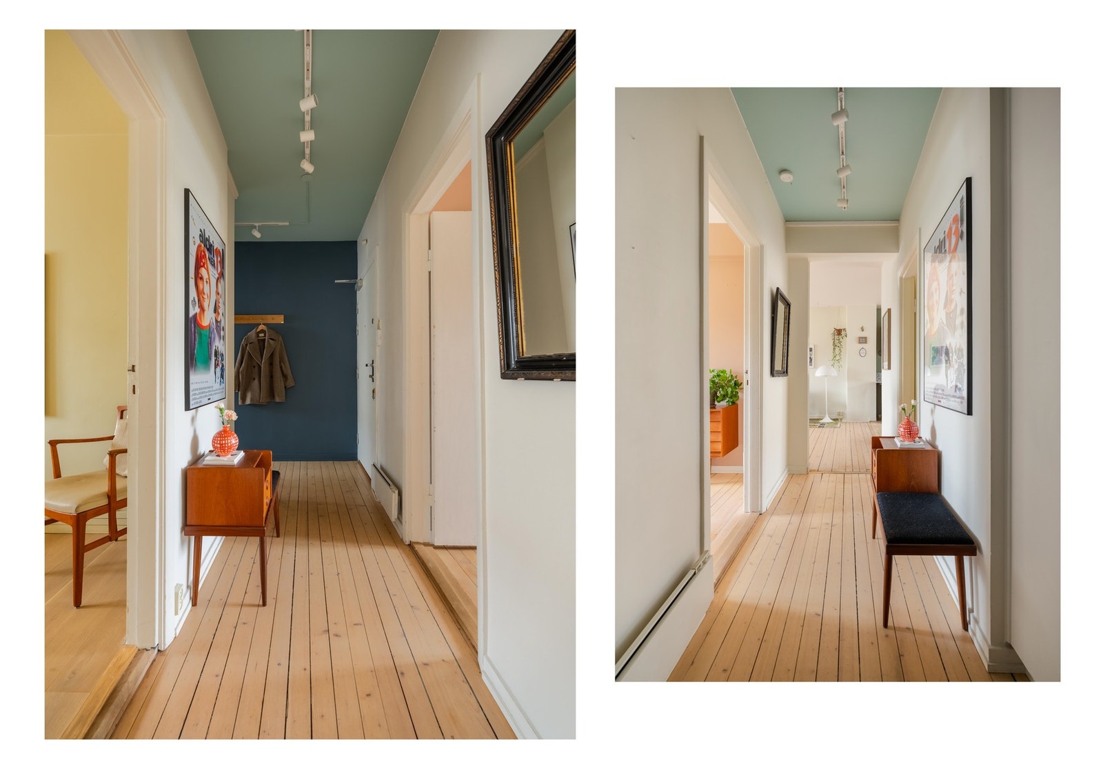 Gangen er et fint bindeledd mellom de to soverommene. Fra entreen finner vi også badet. Galleribilde