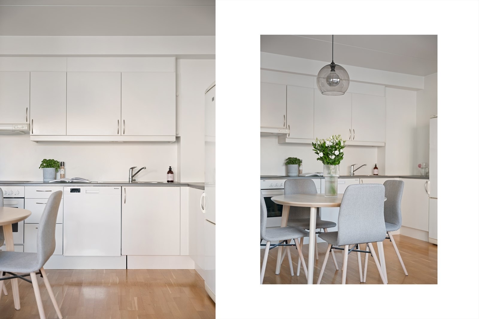 Det er godt med oppbevaringsmuligheter på kjøkkenet, med overskap med toppforing til tak og dobbelt garderobeskap. Galleribilde