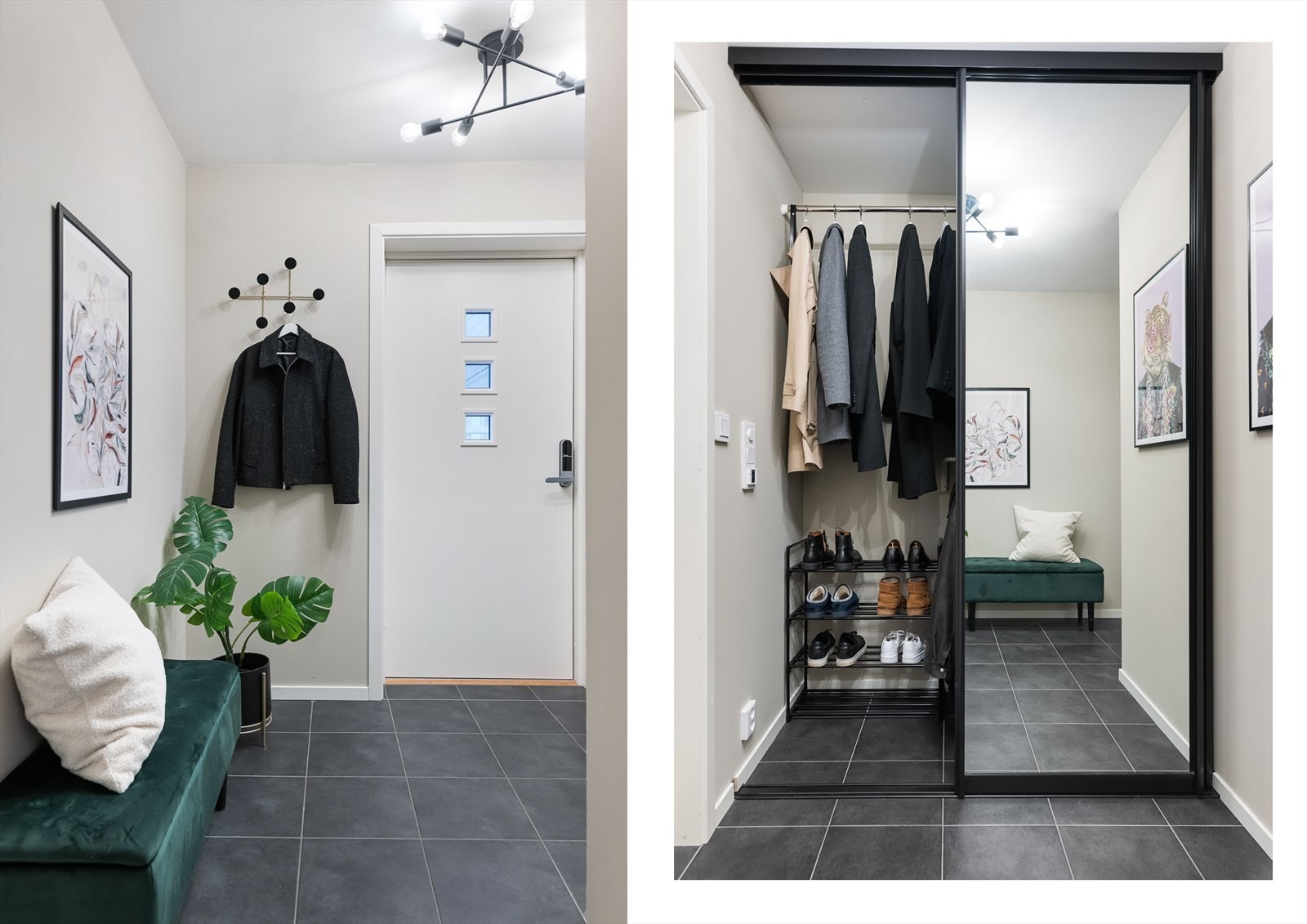 Her er det god plass til å henge fra seg jakker og sette fra seg sko. Galleribilde