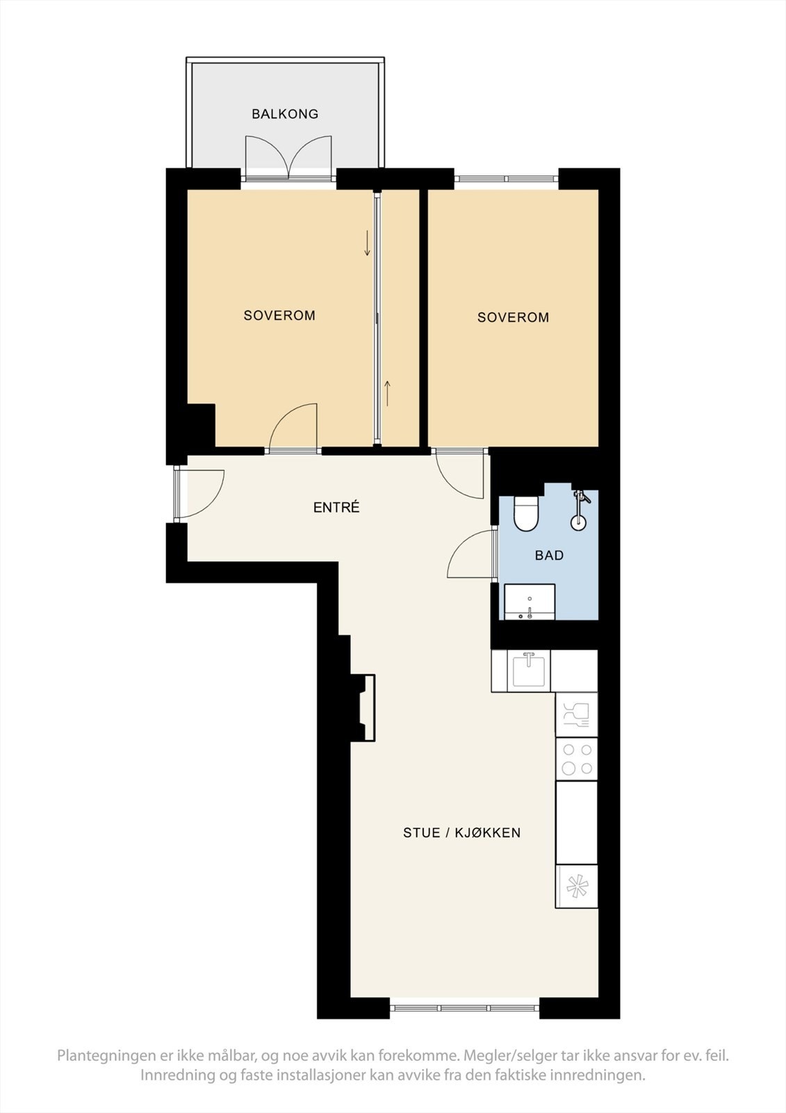 Alternativ planløsning med 2 soverom. Galleribilde