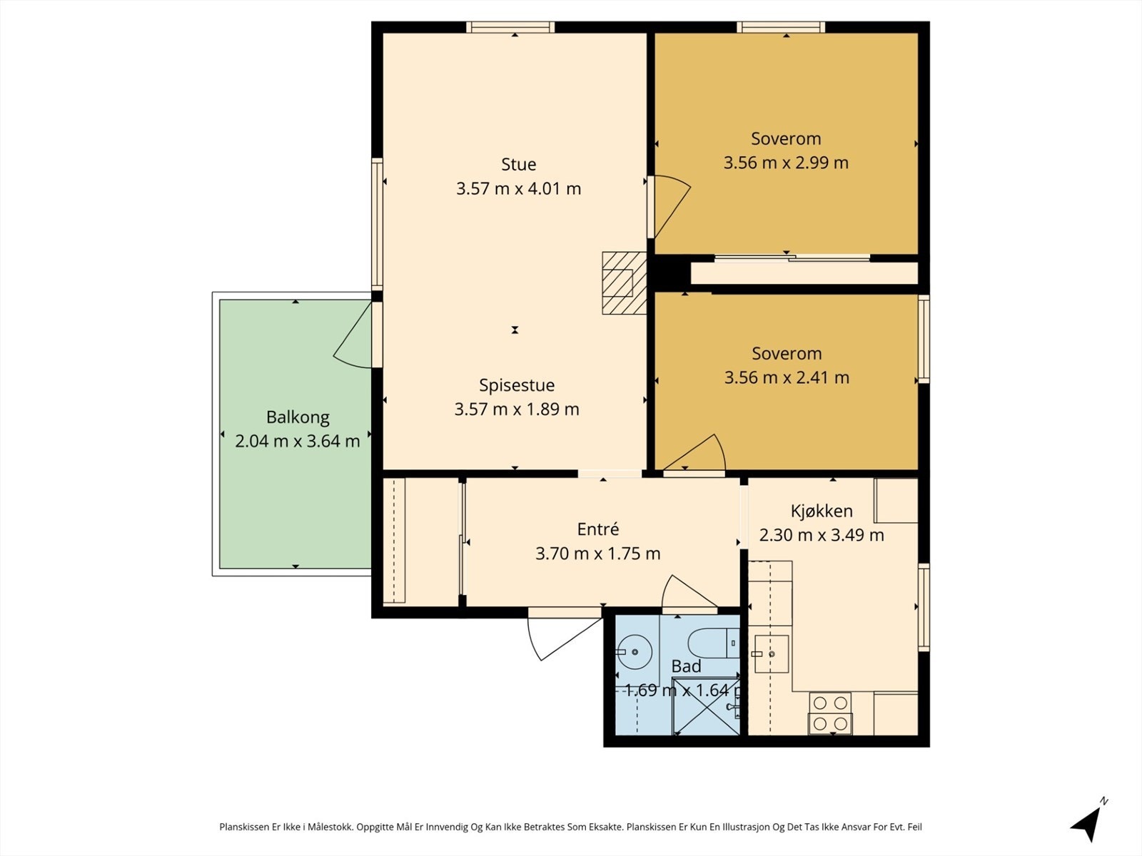 Leiligheten har svært god planløsning med kjøkken i separat rom. I tillegg er det ekstra god lagringsplass i kjellerbod. Galleribilde
