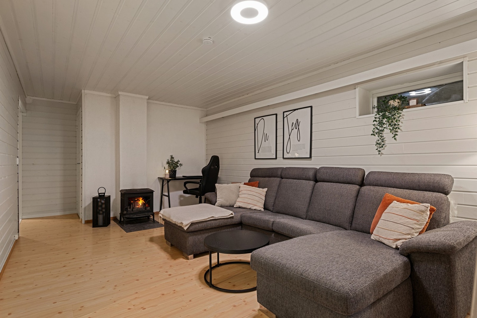 Lun stue i hybelen med plass til sofa og TV-løsning. Galleribilde