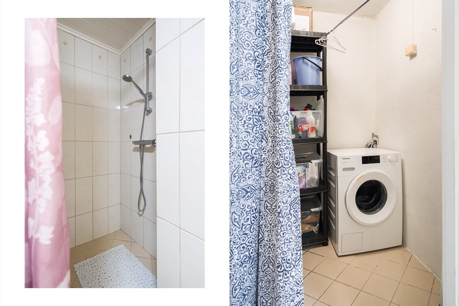 Innenfor badet er det opplegg for vaskemaskin og tørketrommel. Galleribilde