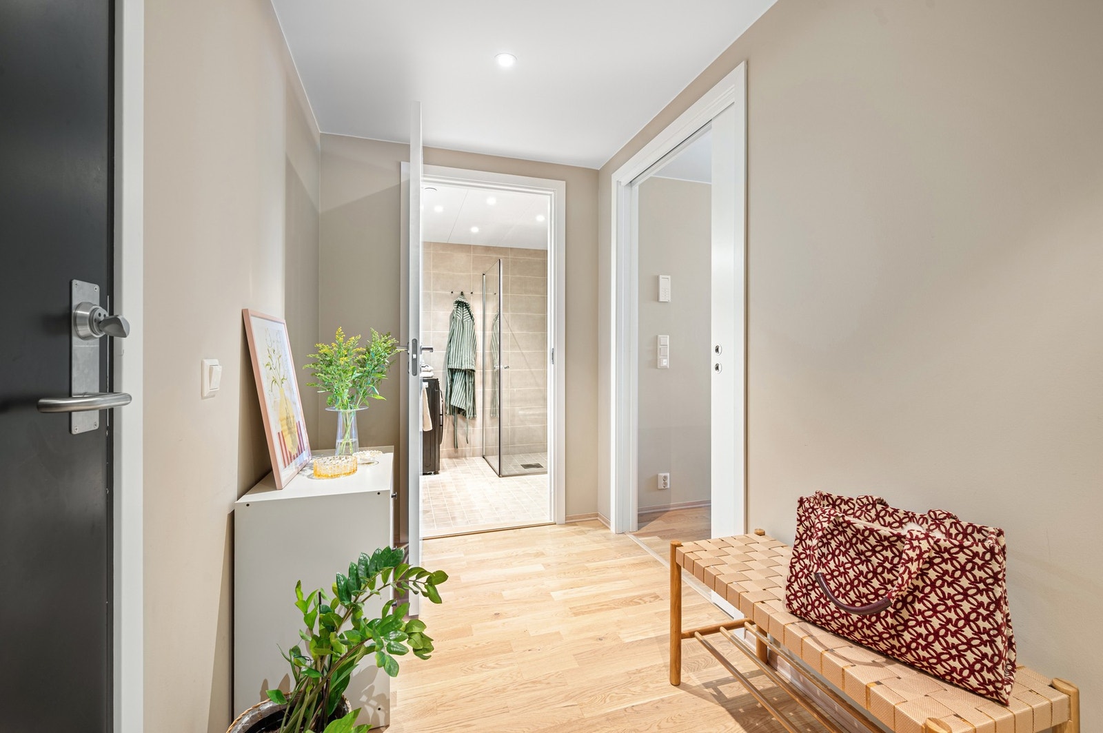 Pent inngangsparti med gode oppbevaringsmuligheter. Garderobeskap medfølger. Galleribilde