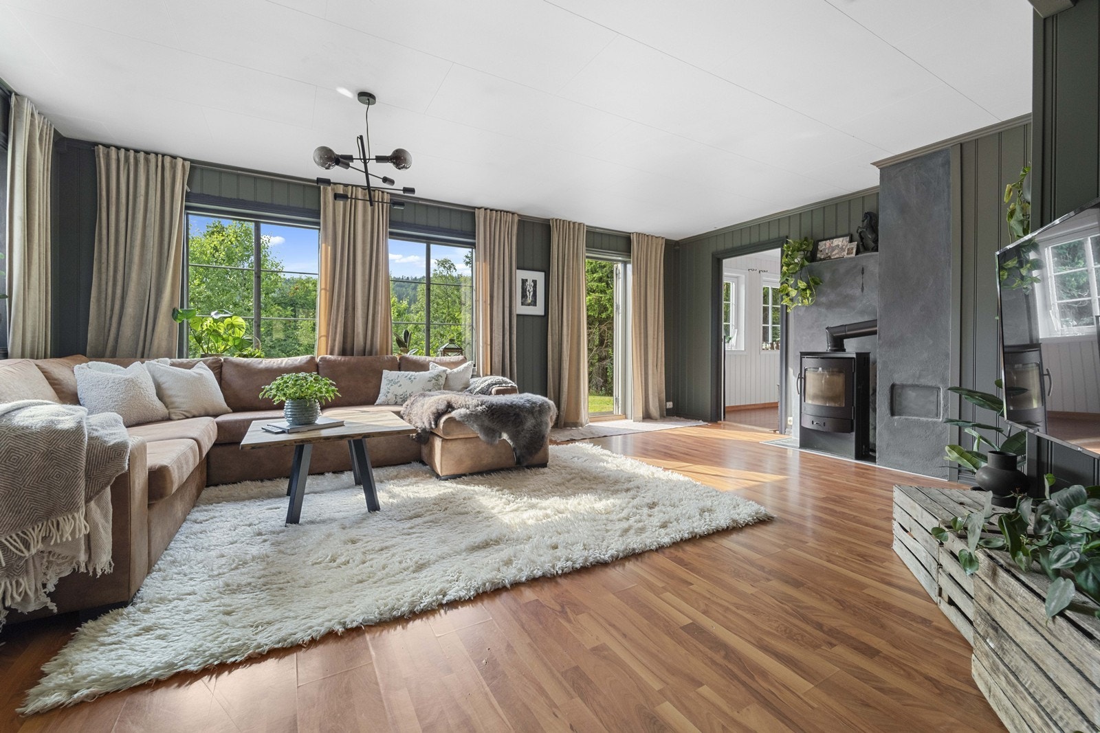 Romslig stue med peisovn Galleribilde